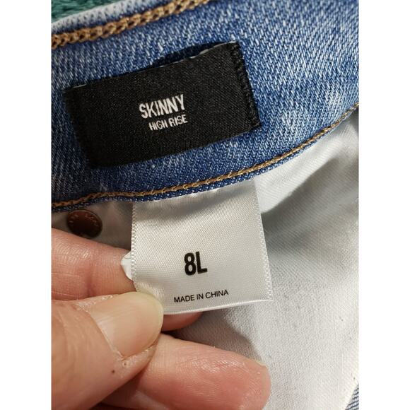 Express Jeans Size 8 Long Blue Stretch Pants Denim Ladies High Rise Skinny - Picture 4 of 14